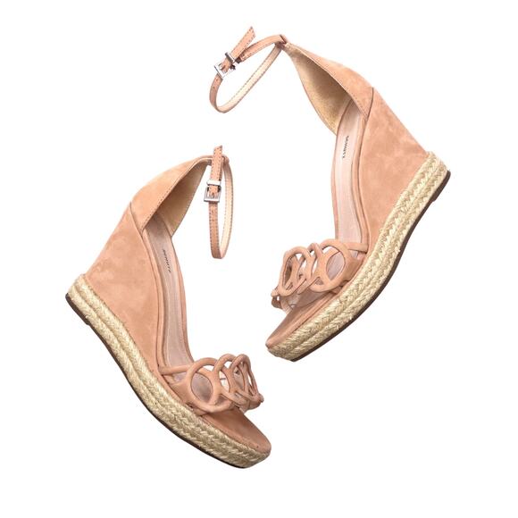 SCHUTZ Keira Platform Espadrille Wedge Ankle Strap Suede Toasted Nut Women's 6.5 - Picture 1 of 10